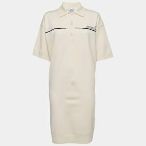 Prada Cream Wool Knit Polo Collar Midi Dress S