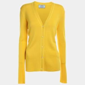 Prada Yellow Cashmere & Silk Knit Button Front Cardigan M
