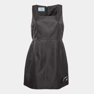 Prada Black Nylon Triangular Pouch Detail Mini Dress S