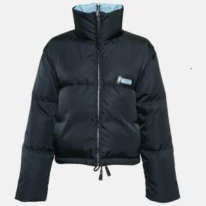 Prada Black Nylon Short Etiquette Puffer Down Jacket S