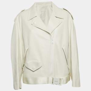 Prada White Nappa Leather Biker Jacket S