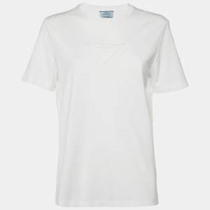 Prada White 3D Logo Interlock Cotton Crew Neck T-Shirt L