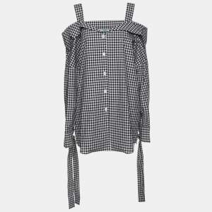 Prada White/Black Gingham Pattern Cotton Off The Shoulder Shirt M