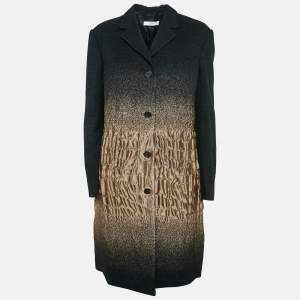 Prada Black/Brown Textured Wool Blend Long Coat L