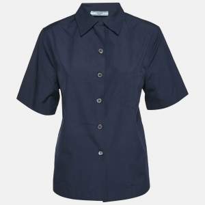 Prada Navy Blue Poplin Short Sleeve Shirt M