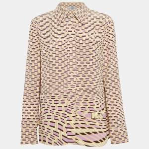 Prada Yellow/Lavender Abstarct Print Silk Long Sleeve Shirt M