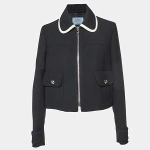 Prada Black Wool Zip-Up Oversized Jacket L