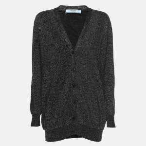 Prada Silver Shimmering Lurex Fabric Cardigan M