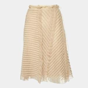 Prada Beige Embroidered Chiffon Midi Skirt M