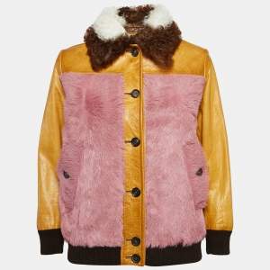 Prada Mustard Yellow Leather and Fur Paneled Jacket S