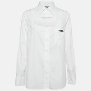 Prada White Poplin Cut-Out Detail Button Front Shirt L