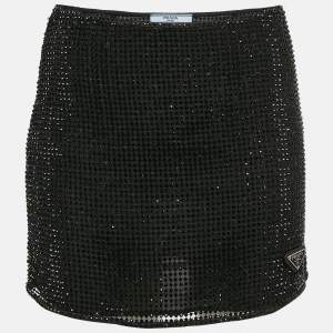 Prada Black Rhinestone Mesh Mini Skirt S