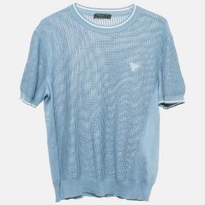  Prada Blue Silk and Cotton Crew Neck Sweater S