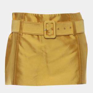 Prada Yellow Silk, Wool Belted Mini Skirt IT Women 36