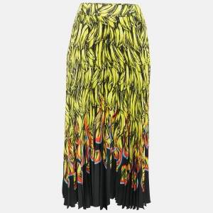Prada Multicolor Banana Print Plisse Midi Skirt M