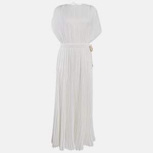 Prada White Silk Pleated Maxi Dress M