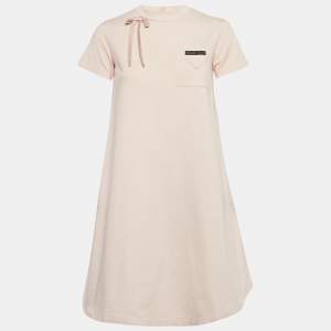 Prada Pink Cotton Jersey Bow Detail A-Line Mini Dress XS