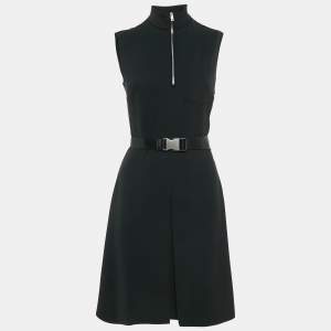 Prada Black Crepe Sleeveless High-Neck Mini Dress S