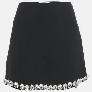 Prada Black Crystal Studded Crepe Mini Skirt S