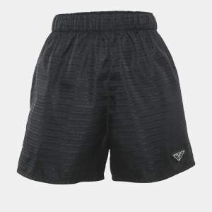 Prada Black Jacquard Nylon Triangle Logo Detail Shorts XS