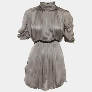 Prada Grey Silk Pleated Blouse S