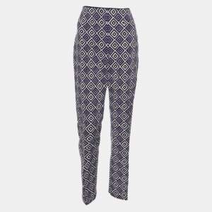 Prada Purple Diamond Print Silk And Wool Blend Pants M