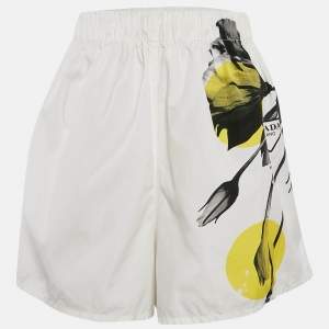 Prada White Printed Cotton Poplin Shorts L