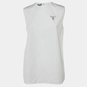 Prada White Cotton Triangle Logo Detail Sleeveless Top S