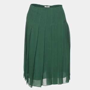 Prada Green Silk Pleated Mini Skirt S