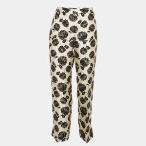 Prada Cream Floral Print Silk Blend Trousers L