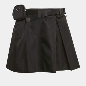 Prada Black Nylon Pouch Belted Mini Skirt M