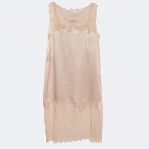 Prada Light Orange/Peach Crepe Lace Detail Sleeveless Midi Dress L