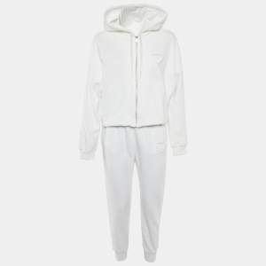 Prada White Cotton Knit Hooded Track Jacket & Pants Set XL
