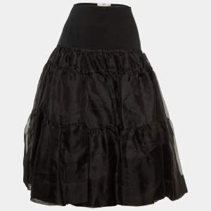 Prada Black Organza Silk Tiered Midi Skirt M