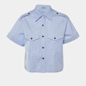 Prada Blue Prince Of Wales  Cotton Crop Shirt M