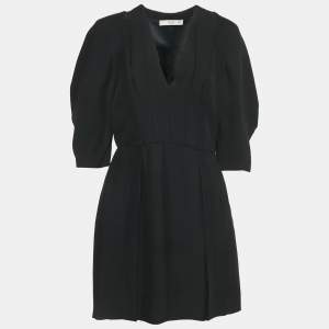 Prada Black Crepe V-Neck Mini Dress M