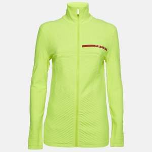 Prada Neon Green Textured Jersey Zip-Up Jacket S