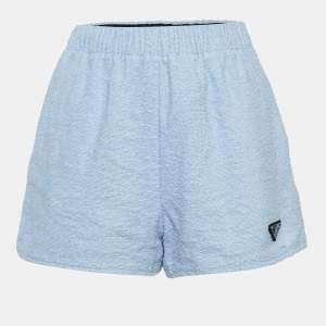 Prada Blue Cotton Terry Logo Plaque Shorts XS