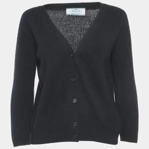 Prada Black Cashmere Patch Detail Button Front Cardigan M