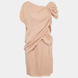 Prada Pink Satin Asymmetrical Draped Mini Shift Dress M