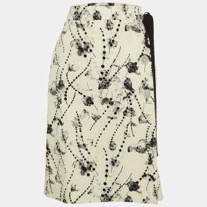 Prada White Printed Cotton Midi Wrap Skirt S/M