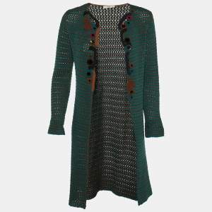 Prada Brown/Teal Crochet Knit Open Front Cardigan S