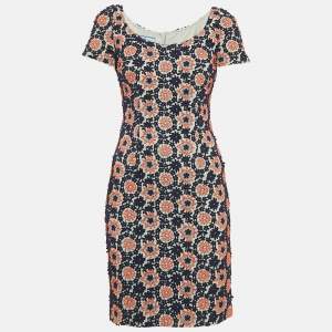 Prada Blue Floral Lace Scoop Neck Mini Dress XS