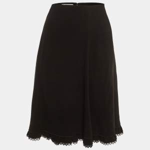 Prada Black Crepe Lace Trim Knee Length Skirt M