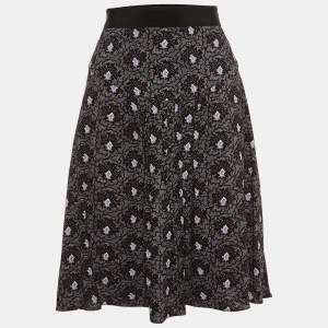 Prada Black Printed Crepe Pleated Mini Skirt M