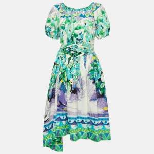 Prada Multicolor Printed Cotton Asymmetric Midi Dress M