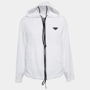 Prada White Enamel Metal Logo Terry Hoodie Jacket S
