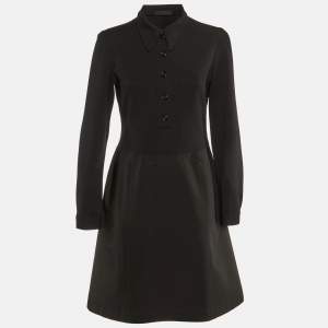 Prada Black Nylon & Knit Paneled Midi Dress L