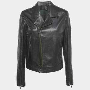 Prada Black Leather Zip-Up Jacket M 