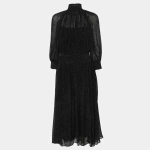 Prada Black Polka Dotted Velvet Silk Midi Dress S